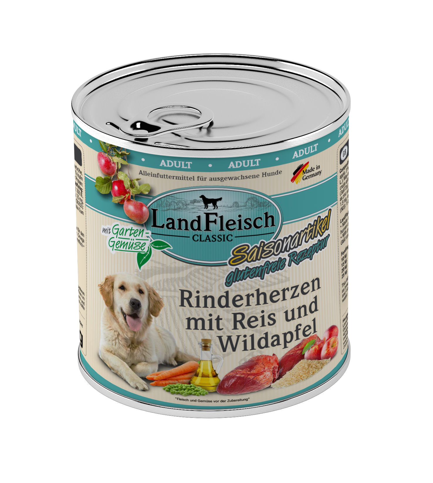 LandFleisch Dog Classic Rinderherzen mit Reis+Wi...
